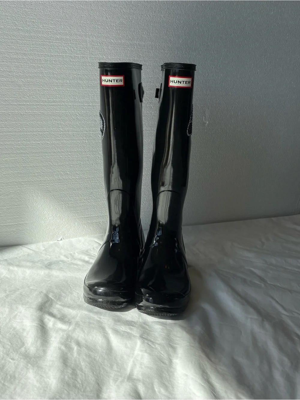 Seahawks Womens Hunter Tall Glossy Black Rainboots, size 10